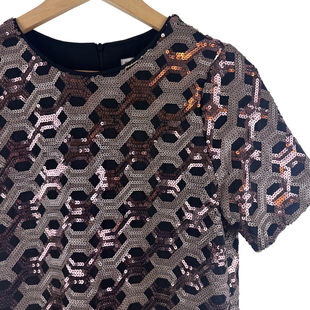 Glamorous Tall Sequin Shift Dress Women 8 UK Gold Geometric Short Sleeve JL4630A